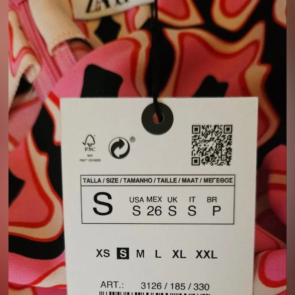 ZARA GEOMETRIC PRINTED MIDI DRESS PINK Small